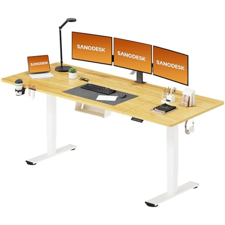 SANODESK Höhenverstellbarer Schreibtisch 200x80 cm Schreibtisch Höhenverstellbar Elektrisch Ergonomischer Steh-Sitz Tisch Computertisch für Heimbüro Homeoffice(ahorn) – Bild 2