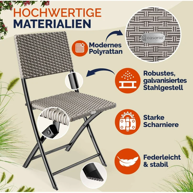 Casaria Klappstuhl, Polyrattan 2er Set 120kg Belastbarkeit Platzsparend Klappbar Leicht – Bild 4