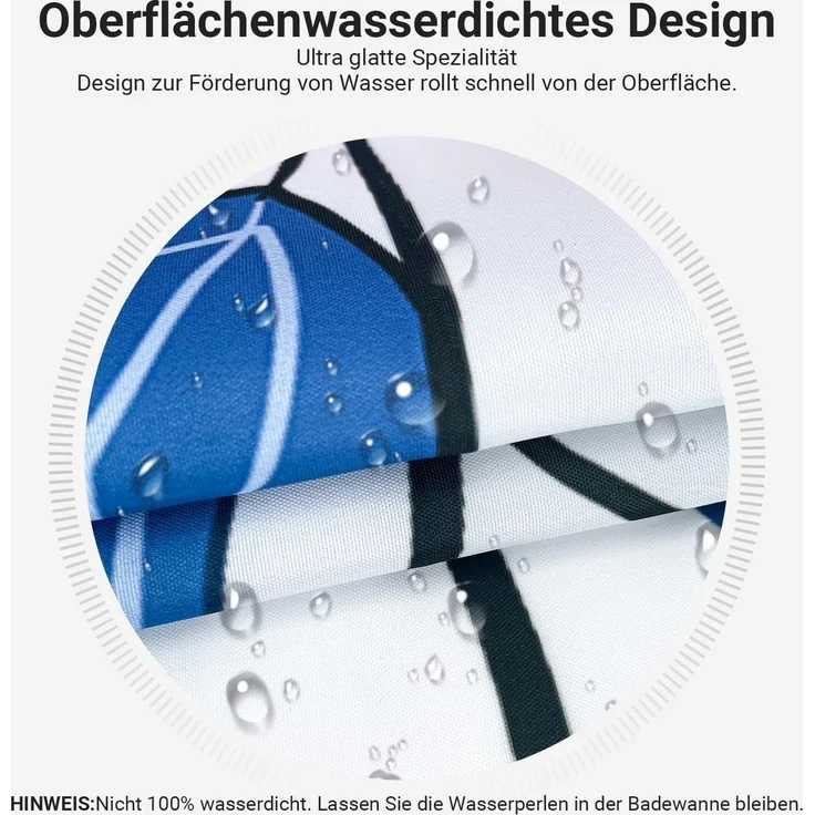 Lerores Duschvorhang 240x200cm Blaublatt Antischimmel Polyester Stoff 16 Ösen – Bild 2