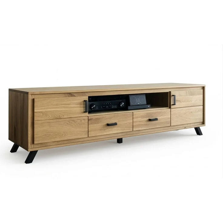 Woodline Massivholz Lowboard BERN 213 cm aus geölter Wildeiche Modern Natur 213x45x56,5 cm – Bild 1