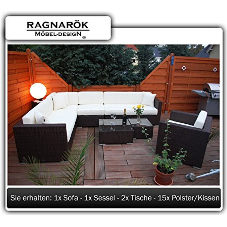 Ragnarök Möbel-Design Gartenlounge-Set Narvik, (Set, Ecklounge, Polyrattan, Alu), Sitzpolster ca. 16 cm dick und haben 2 intergrierte Härtegrade – Bild 4