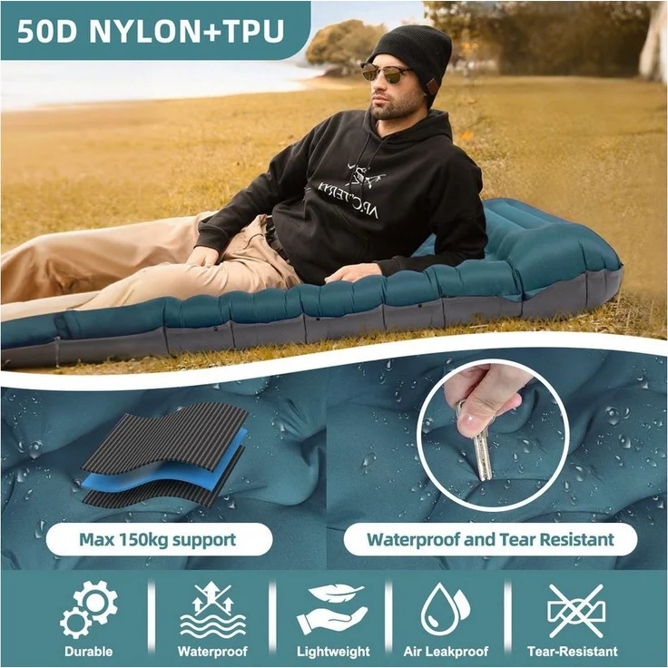 Bundviel Luftbett Camping Selbstaufblasend 12cm Dicke Luftmatratze Utraleicht mit Fußp – Bild 2