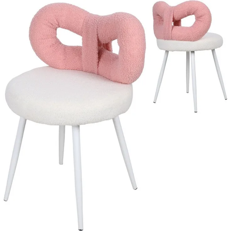 Rutaqian Stuhl Schminkhocker mit Bowknot Rückenlehne,Make-Up Stuhl, Einstellbare Fuß Pads,Armless,Dressing Stuhl Seite Tisch Sitz
