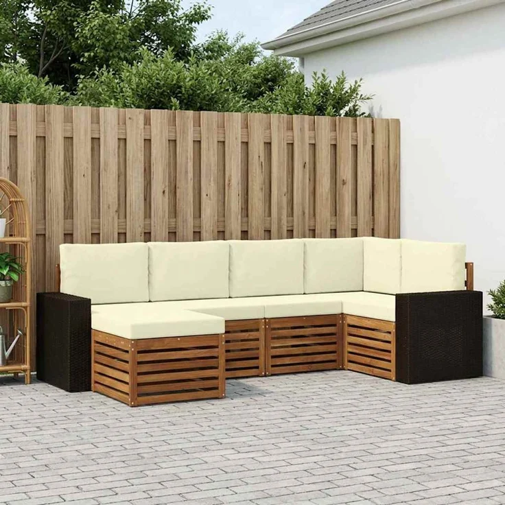 vidaXL Outdoor-Sofagarnitur 6 stk. 5-Sitzer Natur und Creme 3384571 – Bild 1