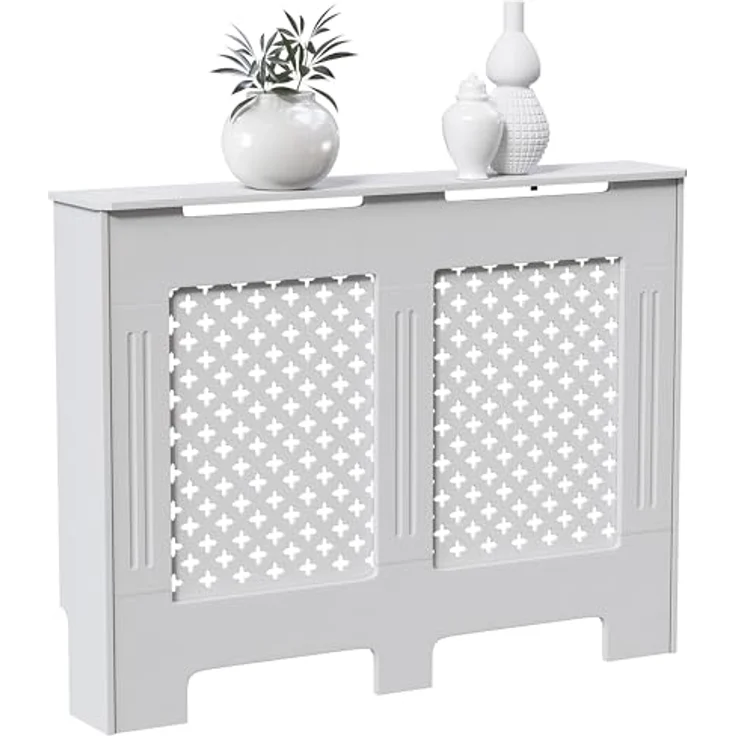 Vida Designs Oxford-Heizkörperabdeckung, moderner weißer MDF-Schrank mit Rillen, oberes Regal aus Holz, mittelgroß – Bild 8