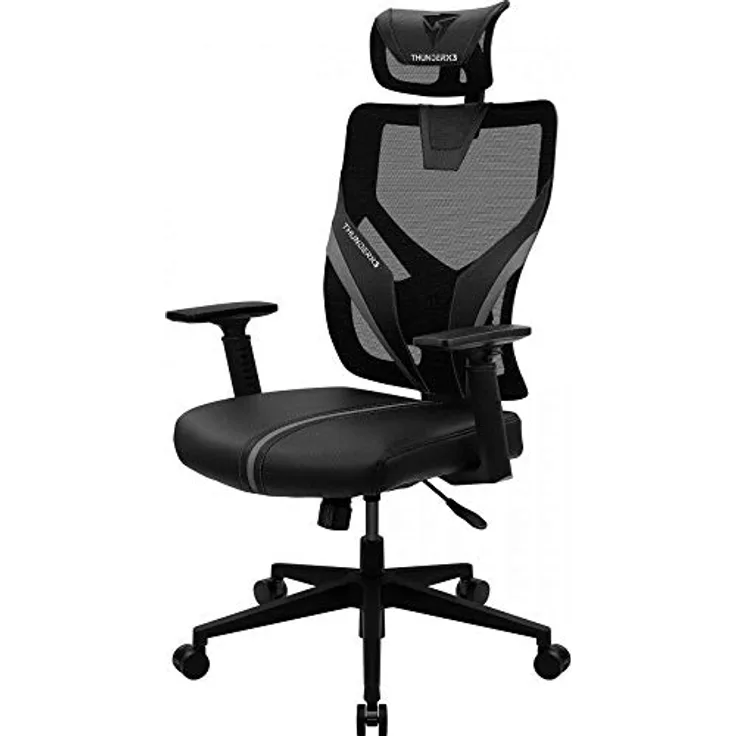 ThunderX3 YAMA 1, Ergonomischer Gaming-Stuhl mit Mesh-Bezug, höhenverstellbaren Armlehnen, bis 150 kg belastbar, schwarz/schwarz