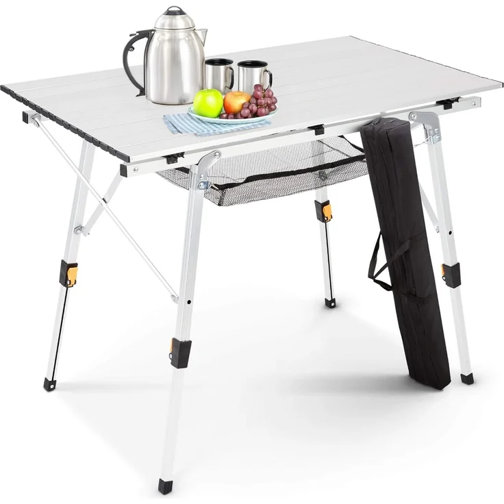 Arebos Campingtisch faltbar 120x70 cm | Klapptisch höhenverstellbar 58-78 cm | Camping Zubehör, Garten, Grill, Picknick | Camping Tisch klappbarer Falttisch | Reisetisch inkl. Tragetasche | Silber