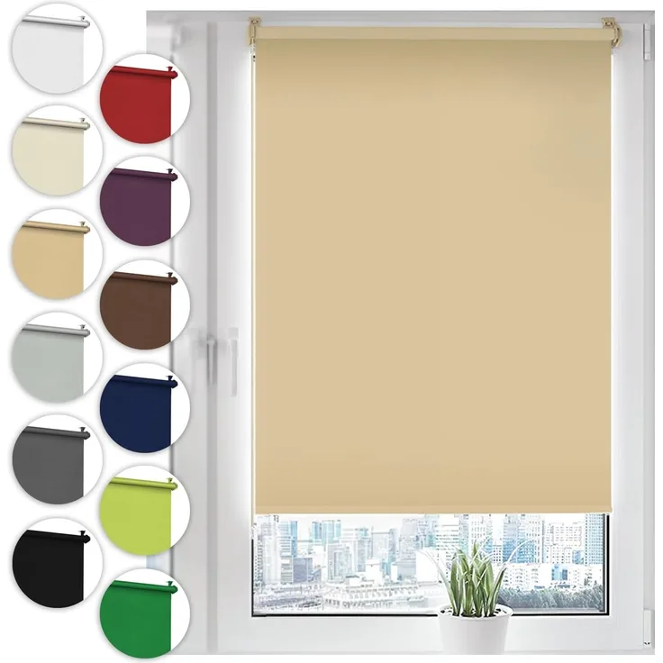 Verdunkelungsrollo Klemmfix ohne Bohren 90x130 cm Beige Verdunklungsrollo Fensterrollo Rollo Seitenzugrollo Klemmrollo für Fenster & Tür