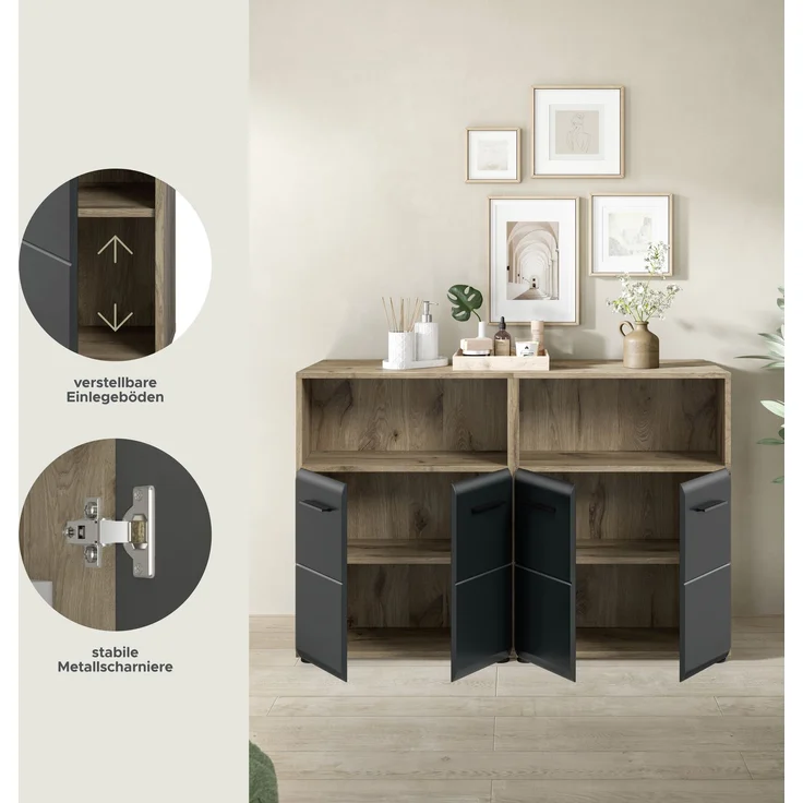 Badkombination (B/H/T: 120x80x30 cm) in schwarz matt und Nox Oak Nachbildung – Bild 7