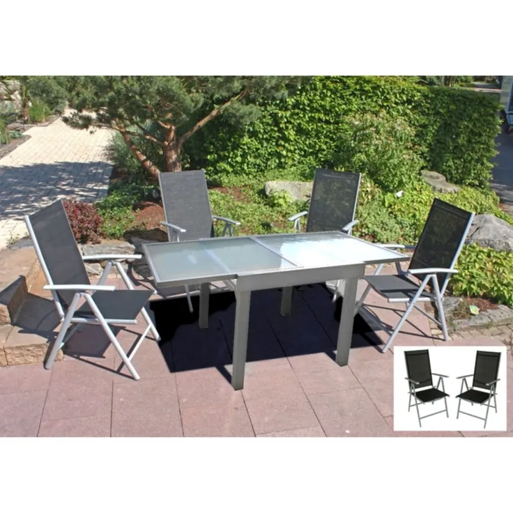 7tlg. Tischgruppe, Alu, schwarz, NOLA