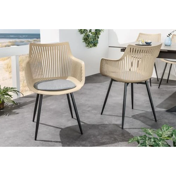 riess-ambiente SIGNUM 4-Fußstuhl greige/schwarz, Kunststoff, Indoor/Outdoor, mit Armlehnen, Esszimmer- und Gartenstuhl – Bild 4