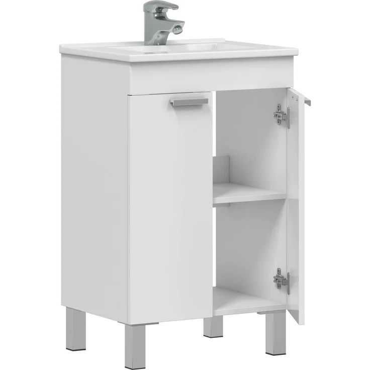 Waschbeckenunterschrank >ECO KIT< in Weiß glänzend - 50x80x39 (BxHxT) – Bild 2