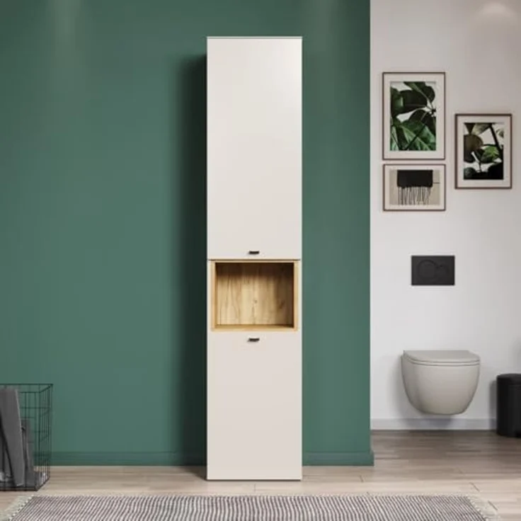 Badezimmer Hochschrank Sao Paulo in Sand und Eiche 40 x 186 cm – Bild 2