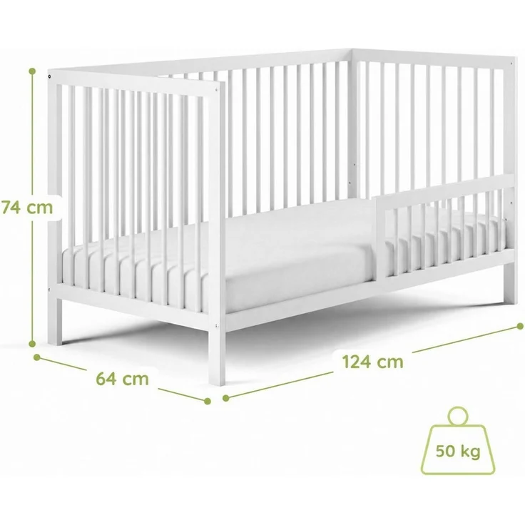 Kids Collective Babybett Kinderbett Gitterbett Baby Bett mit Rausfallschutz 60x120 70x140, stabiles Buchenholz, made in Europe 60x120 cm Weiß – Bild 3