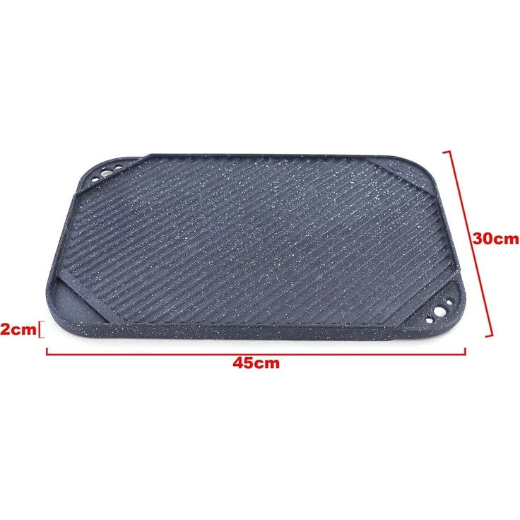 BBQ Grill Wendeplatte Planchaplatte Gusseisen Antihaftbeschichtet 45x30cm – Bild 9