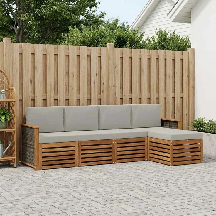 vidaXL Outdoor-Sofagarnitur 5 stk. 5-Sitzer Natur und Hellgrau 3384227 – Bild 1