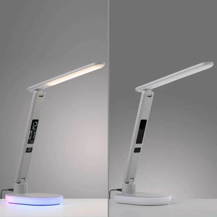 JUST LIGHT LED Schreibtischlampe TINA, H 54 cm, 2-flammig, Weiß, Kunststoff, Anpassung der Farbtemperatur, Dimmfunktion, RGB-Farbwechsel, LED fest integriert, Extra-Warmweiß, Neutralweiß, Touchsensor, Handyladefunktion, Zeitanzeige – Bild 8