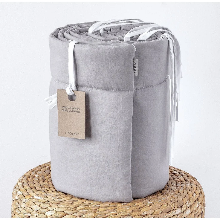 Loolay Bettnestchen 100% GRAU BIO-Baumwolle Atmungsaktives Babybett BETTUMRANDUNG, (Umrandung Kopfschutz Bettschlange 420, 360, 210, 180 x 30cm, Babyausstattung Baby und Neugeborene Premium GESCHENK), LOOLAY® - 100% Europäische Stoffe und Kleinserien-N... – Bild 1
