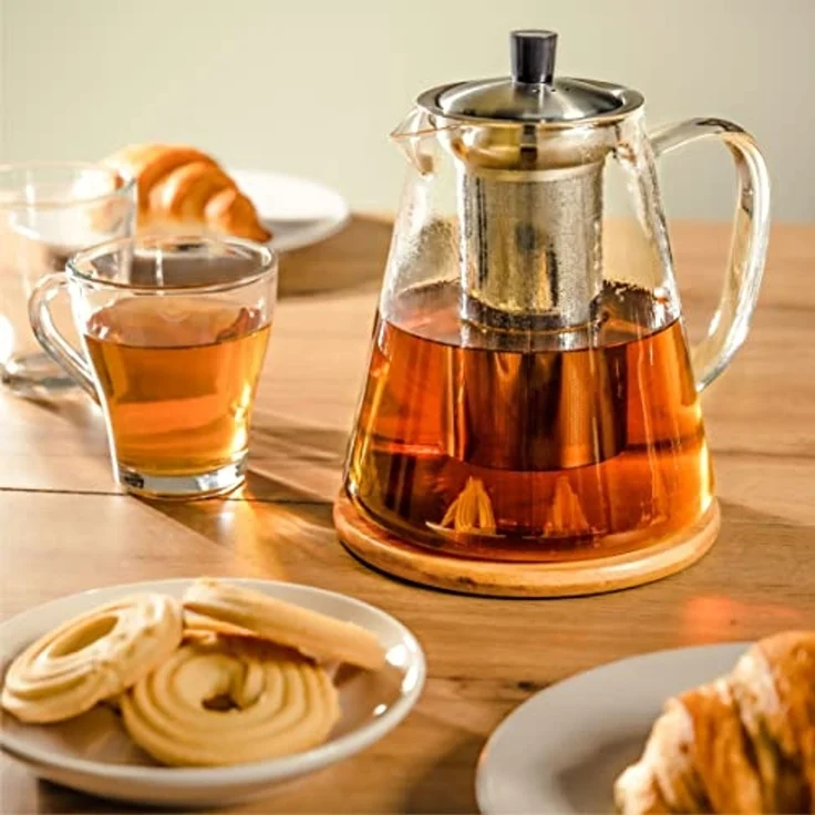 Cosumy Teekanne Teekanne Glas mit Edelstahl Siebeinsatz 1,3 L - Mit Untersetzer, 1300 l, (Set, Teekanne mit Siebeinsatz und Untersetzer), mit Siebeinsatz inkl. Untersetzer - Spülmaschinenfest - Hitzebeständig – Bild 2