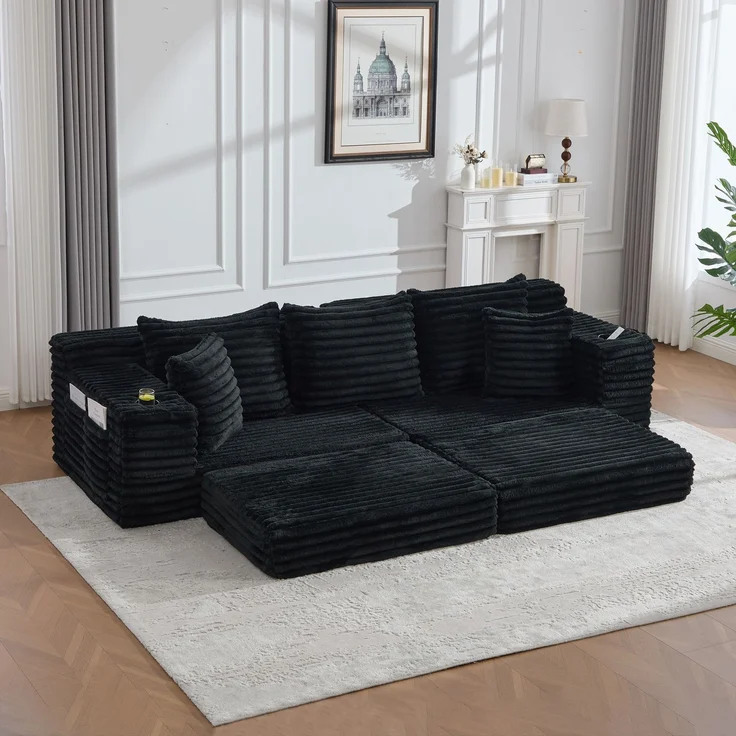 ZUBALIYA Schlafsofa 98x87 cm, mit Stauraum, mit Treppe, mit Leiter, mit Cordbezug, mit Schaumstoffpolsterung, Schwarz - Rot – Bild 10