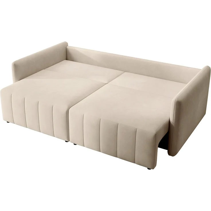 Selsey 'Louisos ' 3-Sitzer Schlafsofa in Samt mit schwarzen Beinen, Creme – Bild 4