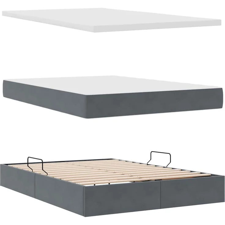 vidaXL Aufbewahrungsbett mit Matratze Dunkelgrau 140 x 200 cm Samt 3372094 – Bild 8