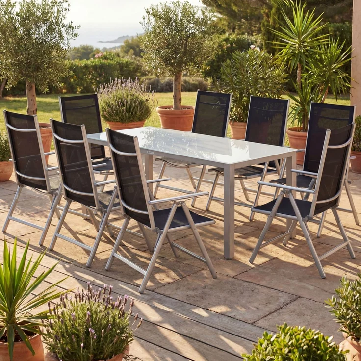 CASARIA® Aluminium Sitzgruppe Bern 8+1 Verstellbare Hochlehner Silber – Bild 2