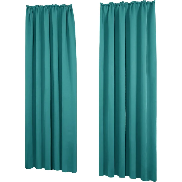 Deconovo Vorhang Blickdicht mit Kräuselband Schienensystem Gardinen Türkis | 2er Set, H 210 x B 140 cm, Thermogardine Wärmeisolierend, Sichtschutz, Wohnzimmer, Sonnenschutz, Wärmehaltung, Wohnzimmer