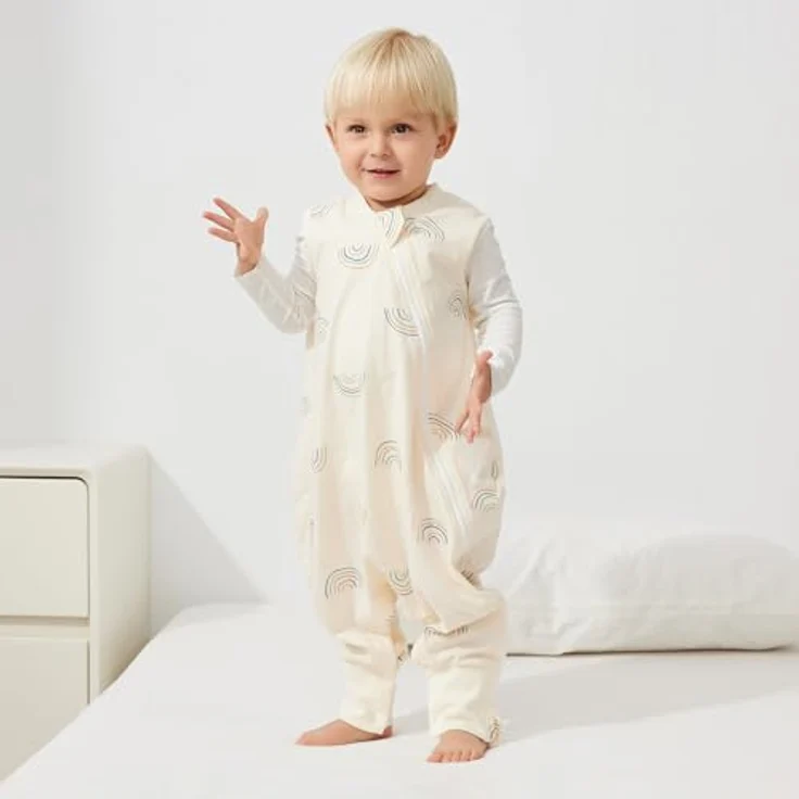 Duomiaomiao Sommerschlafsack mit Beinen 0.5 Tog Babyschlafsack mit Füßen Baumwolle Kleinkind Schlafsack Baby Ärmellos Tragbare Decke Atmungsaktiv für Unisex Mädchen Jungen 2-3 Jahre, Regenbogen – Bild 2