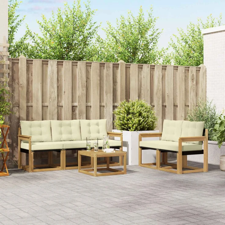 vidaXL Outdoor-Sofagarnitur 6 stk. 5-Sitzer Weiß und Creme 3389204 – Bild 1