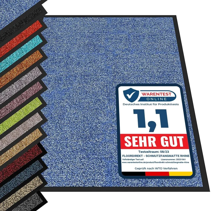etm Hochwertige Fußmatte | schadstoffgeprüft | bewährte Eingangsmatte in Gewerbe & Haushalt | Schmutzfangmatte mit Top-Reinigungswirkung | Sauberlaufmatte waschbar & rutschfest (90x120 cm, Blau)