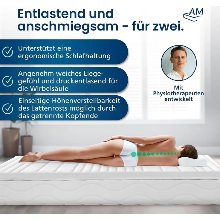 AM Qualitätsmatratzen, Topper Gelschaum, Split Topper mit Memoryschaum, Optimale Druckentlastung, H2, 6 cm hoch, Gelschaum, 160x200 cm – Bild 2