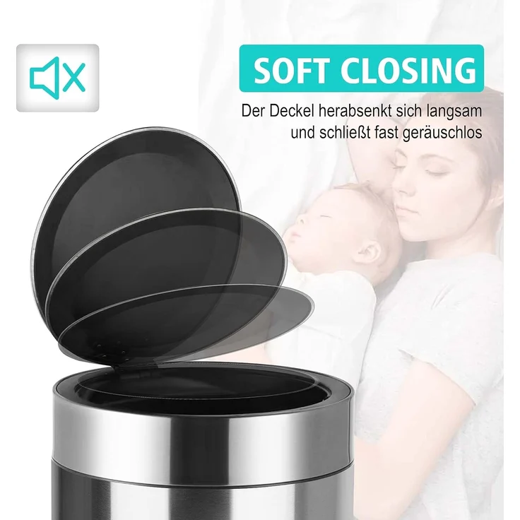 Ribelli 30L Mülleimer mit Sensor - Abfalleimer aus Edelstahl - automatisches Öffnen und Schließen - Inneneimer für Müllbeutel - abnehmbarer Deckel - mit LED-Funktionsanzeige, Matt grau – Bild 4