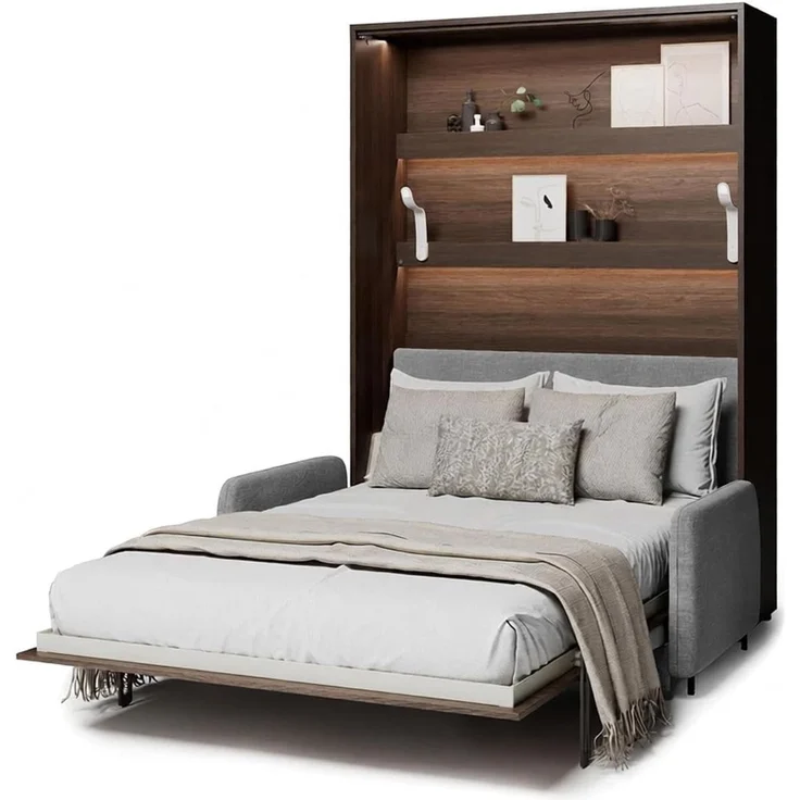 MEBLINI Elektrisches Schrankbett Bed Concept - Wandbett mit Lattenrost, Sofa und Kopfteil - Wandklappbett - BC-36 - 140x200 cm Vertikal - Dunin Eiche - Sofa und Kopfteil Grau ohne Matratze – Bild 1