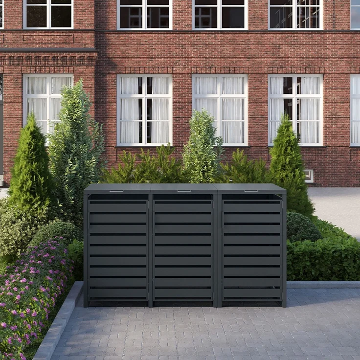 STEELSØN 'Kestra' Mülltonnenbox 3er je 240 Liter, anthrazit, Mülltonnenverkleidung aus Stahl, wetterfest, 116x80x203 cm, Müllbox für 3 Tonnen – Bild 2
