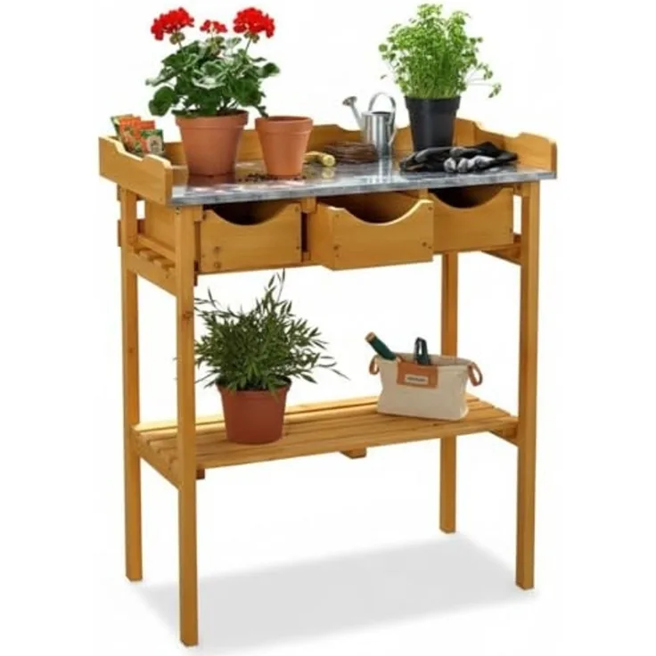 Melko Pflanztisch Gartentisch Pflanztisch Blumentisch Fichtenholz Braun Arbeitstisch (Stück, 1-St, Stück), Hochwertige Oberflächen-Platte