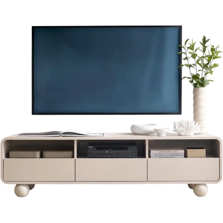 Compleo TV-Schrank 160 cm breit, Japandi design, Rund form, Lowboard ALDOS