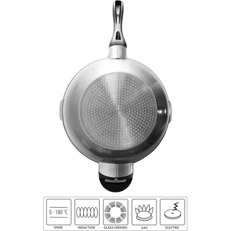 STONELINE Wok, Aluminium (Set, 2-tlg, 1 Wok, 1 Sieb-Glasdeckel, 1 langer Griff, 2 kurze Griffe), mit echten Steinpartikeln, induktionsgeeignet, Designed in Germany – Bild 5