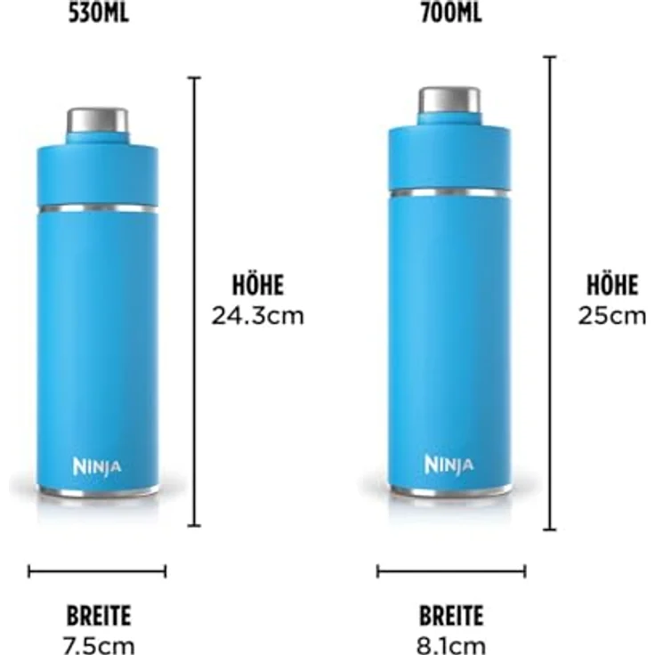 Ninja Thirsti Wasserflasche, Thermobecher to go, 530 ml, auslaufsicherer Deckel, für kohlensäurehaltige, heiße & kalte Getränke, dreifach isolierte Reiseflasche, Edelstahl, Tropenblau, DW1801EUUKSB – Bild 6