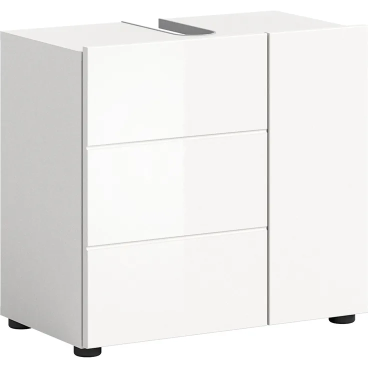 Xonox. home 'Vira' Waschbeckenunterschrank mit Syphonausschnitt, MDF weiß, Hochglanz, 60 x 57 x 34 cm