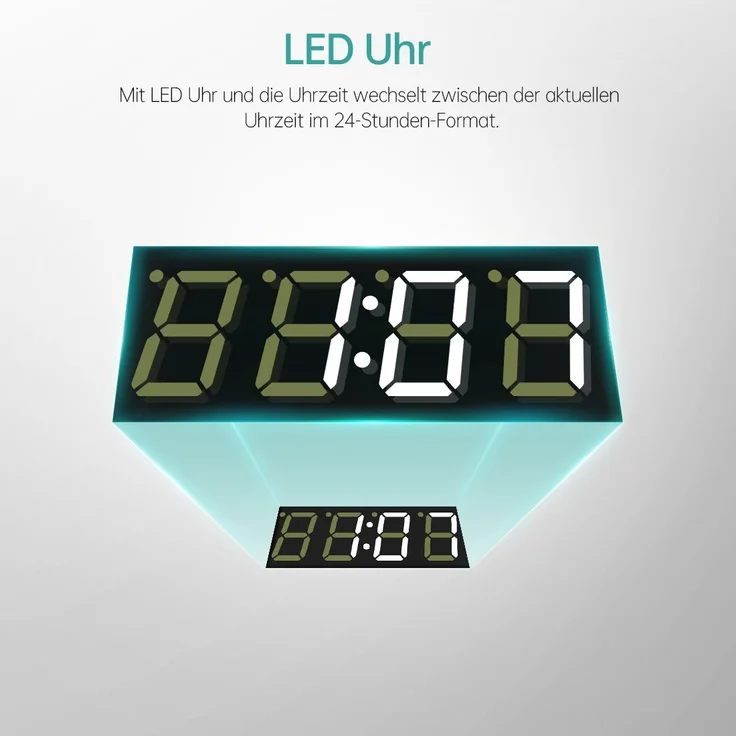 EMKE LED Badspiegel 100x60cm Uhr 3 Lichtfarben Dimmbar 3-fache Vergrößerung – Bild 4