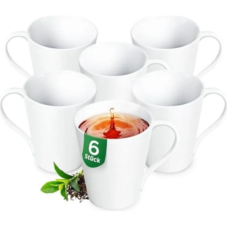 KONZEPT Becher Kaffeebecher aus Porzellan, 280 ml Set 6er Teetassen in Weiß, Kaffee-Tassen zum Bemalen – Bild 1