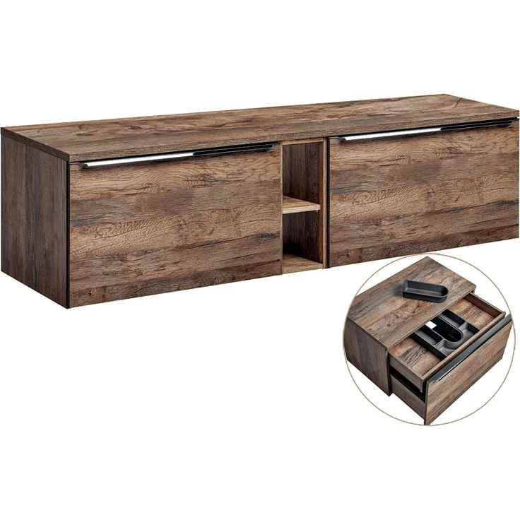 Waschtischunterschrank 180cm mit 2 Auszügen PUEBLA-56 in Vintage Oak Eiche, B/H/T 180,4/48,5/46 cm – Bild 1