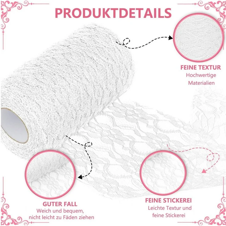 FOUORTUNATE-BEE Tischläufer Tischläufer Spitze Weiß 15cm x 25m Spitzenstoff Deko Tischläufer (für Hochzeit Vintage Rezeption Dekor, Sommer Outdoor Party Boho Hochzeit Tisch Dekor) – Bild 3