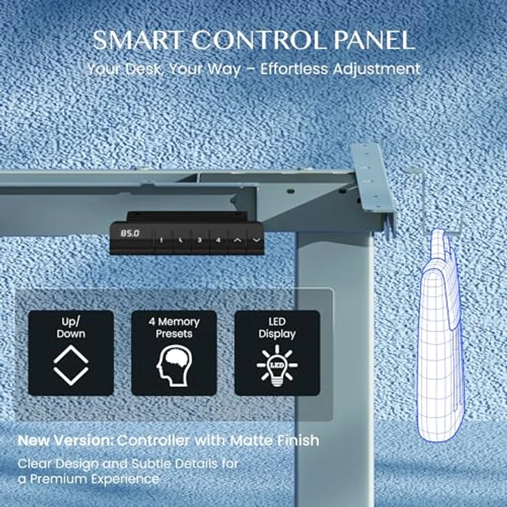 FLEXISPOT Höhenverstellbarer Schreibtisch Gestell, Elektrisch Tischbeine mit 2 Motoren & LED-Höhenanzeige & 4 Speicherfunktionen, inkl. 2 Haken & Kabelmanagement, Sierrablau – Bild 6