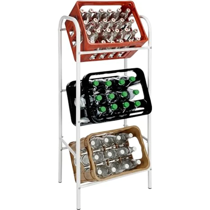 Spetebo Kastenständer 3er Metall Getränkekisten Ständer weiß 116 x 50 cm, Set 10-tlg, für 3 Getränkekisten oder Universalboxen in ca. 45 cm x 35 cm x 27 cm – Bild 1