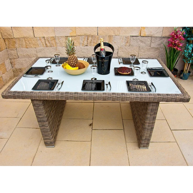 Ragnarök Möbel-Design Garten-Essgruppe Esstisch Set Kingchair, (Set, Polyrattan, Alu), Set bestehend aus 6 bequemen Sessel, 1 großem Tisch – Bild 6
