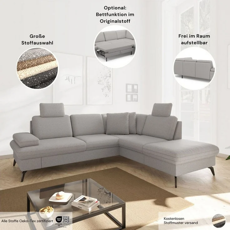 sit&more Wohnlandschaft Morris Jubi U-Form, B: 300 cm, mit Armteilfunktion & 1 Zierkissen, optional Bettfunktion – Bild 2