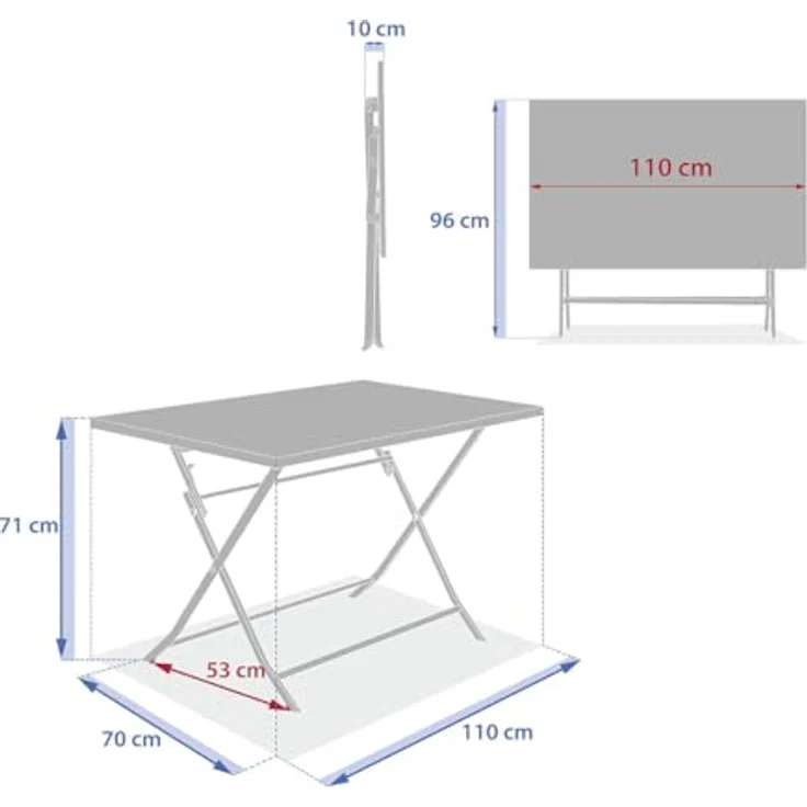 XXXL Klappbarer Gartentisch Greensboro, Grün, Metall, 110x70 cm, wetterbeständig, platzsparend, für bis zu 4 Personen – Bild 3