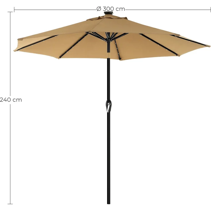 Sonnenschirm mit LED-Solar-Beleuchtung und Kurbel, knickbar, Metall taupe, Ø 3 m – Bild 5